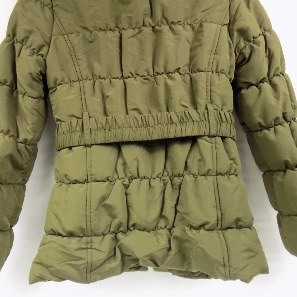 C'Esttoi Chico Belted Puffer Coat Fur Collar Olive Green NEW WITHOUT TAGS - Picture 7 of 10